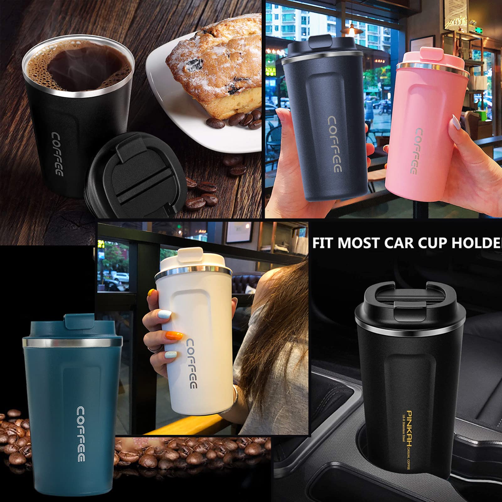 CCFENGUP 17oz Travel Mug, 510ml Insulated Coffee Mug Spill, Stainless Steel Vacuum Tumbler, Big Water Bottle with Lid, Double Wall Leak-Proof Thermos for Keep Hot/Ice Coffee,Tea, Black