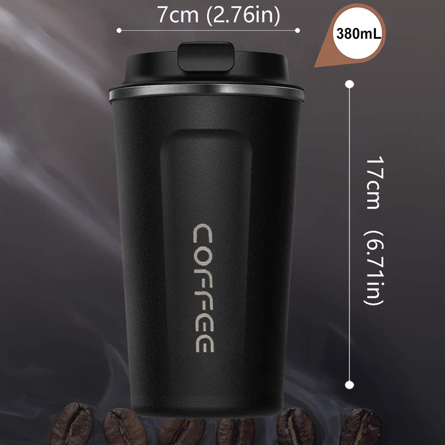 CCFENGUP 17oz Travel Mug, 510ml Insulated Coffee Mug Spill, Stainless Steel Vacuum Tumbler, Big Water Bottle with Lid, Double Wall Leak-Proof Thermos for Keep Hot/Ice Coffee,Tea, Black