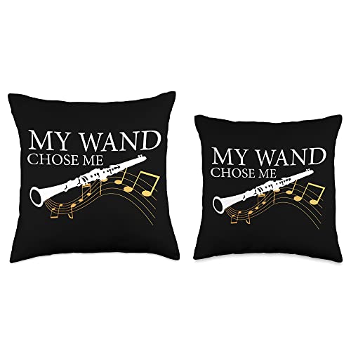 Musician Woodwind Instrument Clarinet MY Wand Chose Me Clarinet Throw Pillow, 16x16, Multicolor