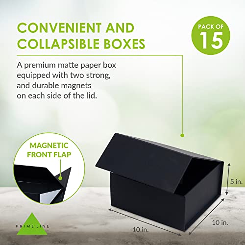 Magnetic Gift Box - 10x10x5 Inch 15 Pack Black Collapsible Boxes with Magnetic Lid Closure Luxury Packaging for Boutiques, Small Business, Apparel, Retail, Bridesmaid, Parties, Presentations, Bulk