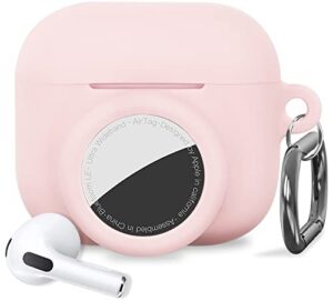 linue 2 in 1 case cover design for airpods 3 and airtags, flexible silicone airpods 3 case, locator case with keychain compatible with airpods 3rd (2021) & apple airtag, pink