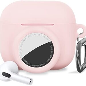 Linue 2 in 1 Case Cover Design for Airpods 3 and AirTags, Flexible Silicone Airpods 3 Case, Locator Case with Keychain Compatible with Airpods 3rd (2021) & Apple AirTag, Pink