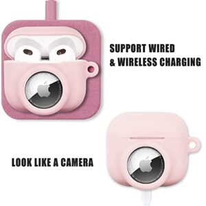 Linue 2 in 1 Case Cover Design for Airpods 3 and AirTags, Flexible Silicone Airpods 3 Case, Locator Case with Keychain Compatible with Airpods 3rd (2021) & Apple AirTag, Pink