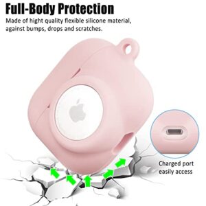 Linue 2 in 1 Case Cover Design for Airpods 3 and AirTags, Flexible Silicone Airpods 3 Case, Locator Case with Keychain Compatible with Airpods 3rd (2021) & Apple AirTag, Pink