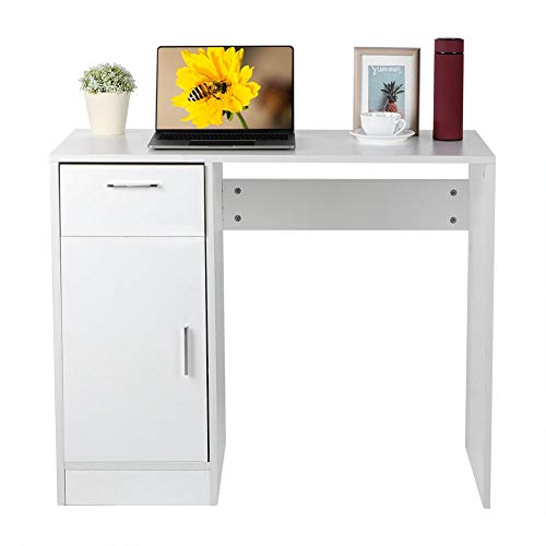 TOPINCN Computer Desk, 1 Drawer 1 Door Compact Computer PC Laptop Desk Home Laptop Notebook Computer Desk Modern Simple Style Office Desks Workstations Gaming Desk for Home Office Bedroom(White)