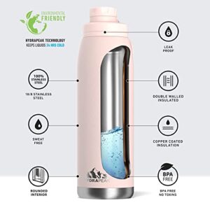 Hydrapeak 40 oz Insulated Water Bottle with Chug Lid - Leak Proof and Spill Proof Double Walled Vacuum Insulated Stainless Steel Water Bottles, Cold for 24 Hours | Hot for 12 Hours (Seashell)