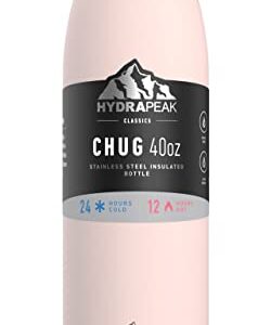 Hydrapeak 40 oz Insulated Water Bottle with Chug Lid - Leak Proof and Spill Proof Double Walled Vacuum Insulated Stainless Steel Water Bottles, Cold for 24 Hours | Hot for 12 Hours (Seashell)