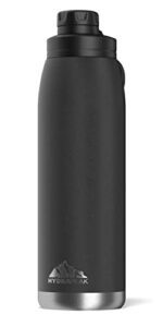 hydrapeak 40 oz insulated water bottle with chug lid - leak proof and spill proof double walled vacuum insulated stainless steel water bottles, cold for 24 hours | hot for 12 hours (black)