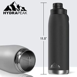 Hydrapeak 40 oz Insulated Water Bottle with Chug Lid - Leak Proof and Spill Proof Double Walled Vacuum Insulated Stainless Steel Water Bottles, Cold for 24 Hours | Hot for 12 Hours (Black)