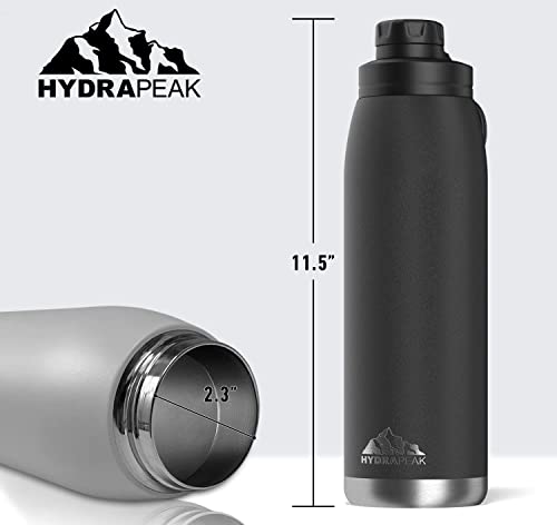 Hydrapeak 40 oz Insulated Water Bottle with Chug Lid - Leak Proof and Spill Proof Double Walled Vacuum Insulated Stainless Steel Water Bottles, Cold for 24 Hours | Hot for 12 Hours (Black)