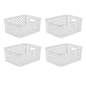 starplast small decorative baskets 4-pack: 4 pieces ample plastic accessory storage set, criss-cross design 10 x 7.8 x 4.2 inches, 2 colors, 15-114