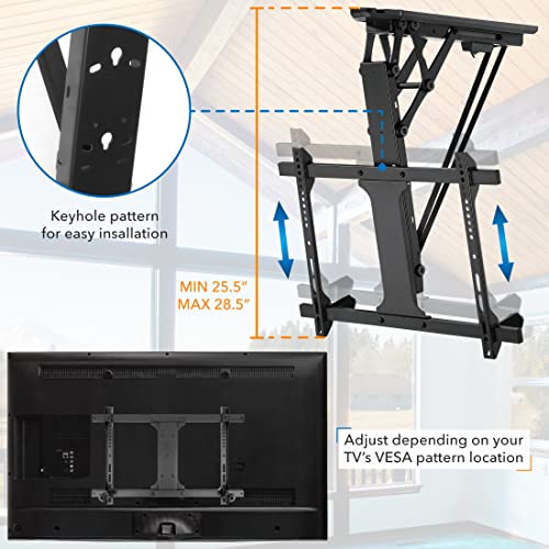 Mount-It! Electric Ceiling TV Mount with Remote and App Controller, Motorized Flip Down Pitched Roof Mount Fits 32 to 70 Inch Flat Screen TVs, Black