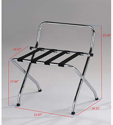 KB Designs - Folding Suitcase Luggage Rack with Support Bar, Chrome