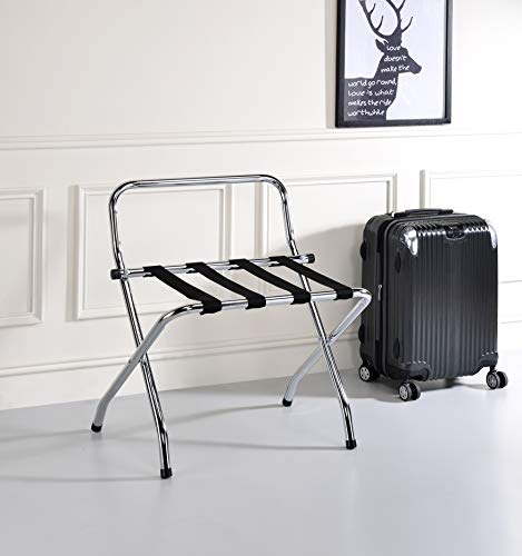 KB Designs - Folding Suitcase Luggage Rack with Support Bar, Chrome