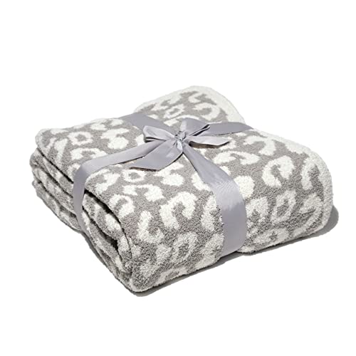 Luxury Wild Leopard Throw Blanket - Super Soft Cozy Cable Knitted Throw Blanket, Plush Polyester Blanket, Reversible Chic Blankets, Sweet Dreams Design for Bed, Sofa, Chair, Couch, Travel (Gray)