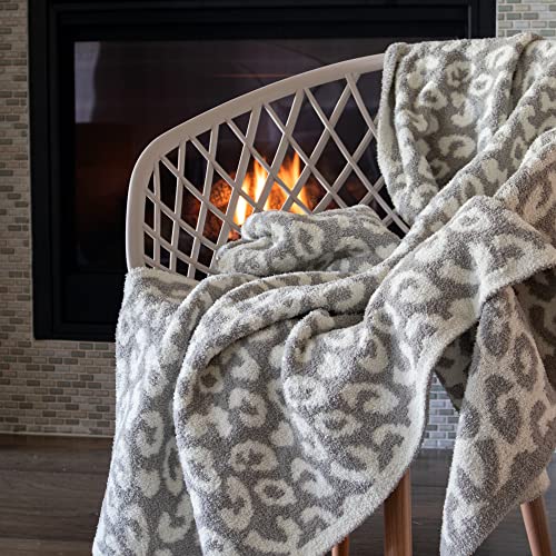 Luxury Wild Leopard Throw Blanket - Super Soft Cozy Cable Knitted Throw Blanket, Plush Polyester Blanket, Reversible Chic Blankets, Sweet Dreams Design for Bed, Sofa, Chair, Couch, Travel (Gray)