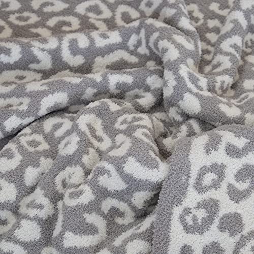 Luxury Wild Leopard Throw Blanket - Super Soft Cozy Cable Knitted Throw Blanket, Plush Polyester Blanket, Reversible Chic Blankets, Sweet Dreams Design for Bed, Sofa, Chair, Couch, Travel (Gray)