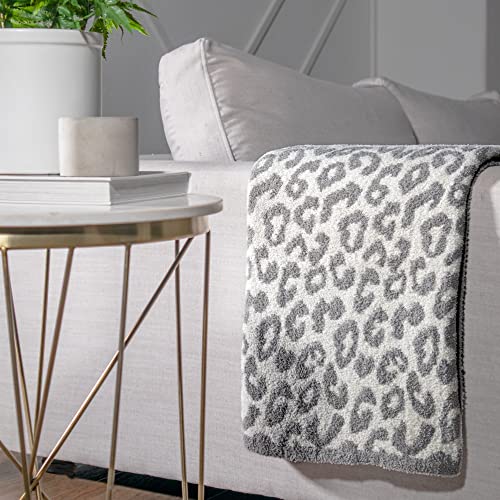 Luxury Wild Leopard Throw Blanket - Super Soft Cozy Cable Knitted Throw Blanket, Plush Polyester Blanket, Reversible Chic Blankets, Sweet Dreams Design for Bed, Sofa, Chair, Couch, Travel (Gray)