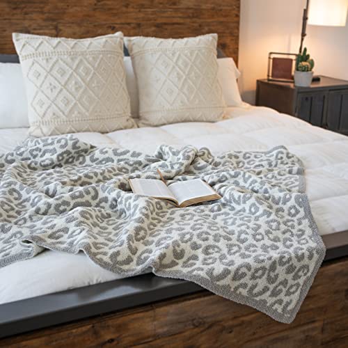 Luxury Wild Leopard Throw Blanket - Super Soft Cozy Cable Knitted Throw Blanket, Plush Polyester Blanket, Reversible Chic Blankets, Sweet Dreams Design for Bed, Sofa, Chair, Couch, Travel (Gray)