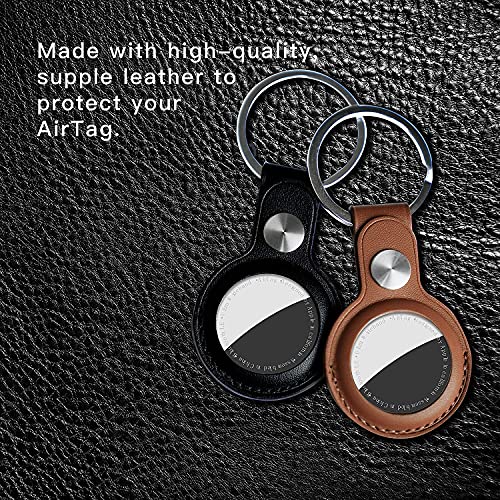 Airtag Leather Case GPS Leather Case Anti Scratch Protective Skin Protective Cover with Key Chain Easy to Connect with Key, Backpack and Clothing Bag(Black)