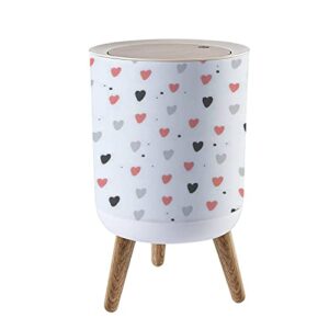 small round trash can patterns with red and grey hearts with recycle bins with press top lid dog proof wastebasket for kitchen bathroom bedroom office 7l/1.8 gallon