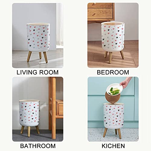 Small Round Trash Can Patterns with red and Grey Hearts with Recycle Bins with Press Top Lid Dog Proof Wastebasket for Kitchen Bathroom Bedroom Office 7L/1.8 Gallon