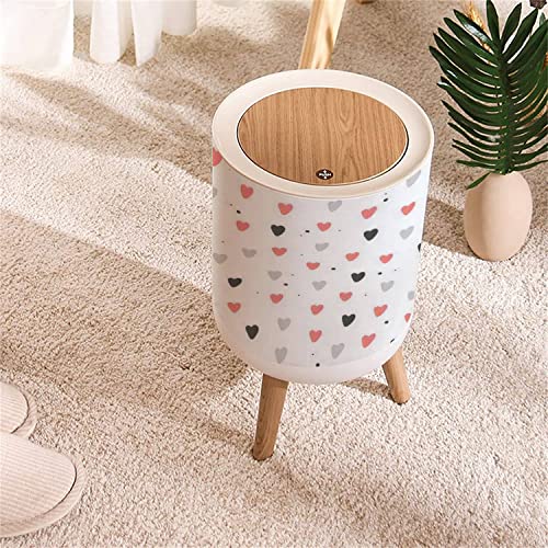 Small Round Trash Can Patterns with red and Grey Hearts with Recycle Bins with Press Top Lid Dog Proof Wastebasket for Kitchen Bathroom Bedroom Office 7L/1.8 Gallon