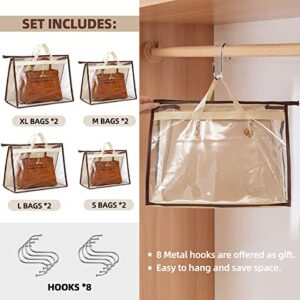 AxPower 8 Pack Handbag Storage Organizer Purse Clear Dust Cover Bag for Closet with Zipper and Handle, 4 Sizes