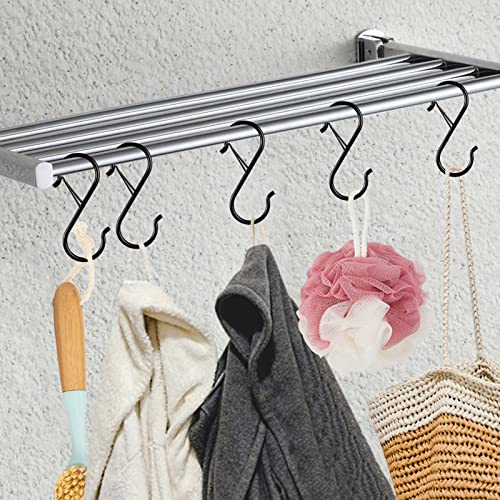 18 Pack S Hooks for Hanging, 3.5 Inch Heavy Duty Black S Hooks with Safety Buckle Design, S Shaped Hooks for Pot Rack, Closet Rod, Hanging Clothes, Kitchen Utensil, Plants, Bags, Towels