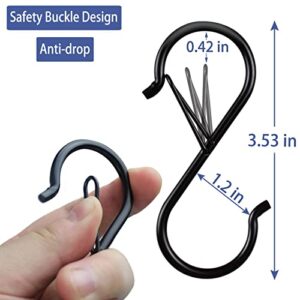18 Pack S Hooks for Hanging, 3.5 Inch Heavy Duty Black S Hooks with Safety Buckle Design, S Shaped Hooks for Pot Rack, Closet Rod, Hanging Clothes, Kitchen Utensil, Plants, Bags, Towels