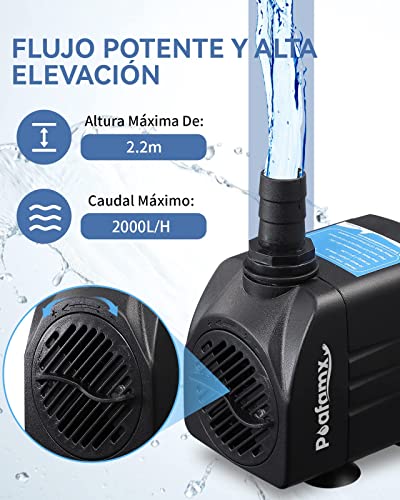 Poafamx 550GPH Submersible Pump 30W Ultra Quiet Aquarium Water Pump with 7.2ft High Lift Fountain Pump 3 Nozzles for Pond Hydroponics Statuary Fish Tanks