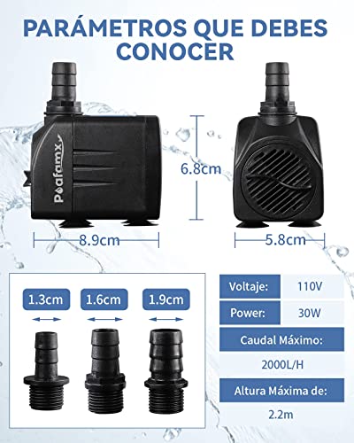 Poafamx 550GPH Submersible Pump 30W Ultra Quiet Aquarium Water Pump with 7.2ft High Lift Fountain Pump 3 Nozzles for Pond Hydroponics Statuary Fish Tanks