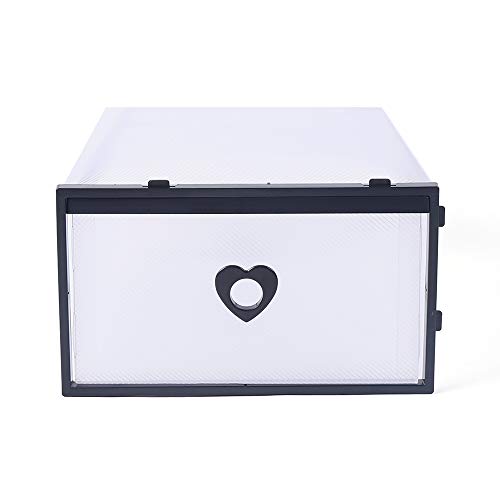 Futchoy Clear Drawer Shoe Box 10/20/24 Pcs Foldable Shoe Storage Case Box for Storage Room Bedroom Black Round Hole/Black Heart (Black heart 24)