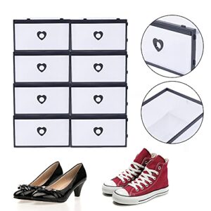 Futchoy Clear Drawer Shoe Box 10/20/24 Pcs Foldable Shoe Storage Case Box for Storage Room Bedroom Black Round Hole/Black Heart (Black heart 24)
