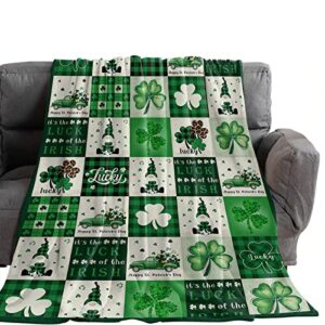 onehoney st. patrick's day blanket super soft flannel fleece throw blankets gnomes farm truck clover throws lightweight cozy warm plaid bed blanket fuzzy plush microfiber blankets for couch sofa