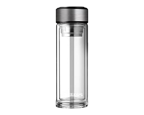 WEEILYAM, Borosilicate Glass Bottle with Silver Cap LED Temperature (Celsius) Display Smart Thermo Bottle 300ML (10 FL Oz), Double Insultation Tap to Display Temperature Smart Bottle