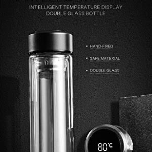 WEEILYAM, Borosilicate Glass Bottle with Silver Cap LED Temperature (Celsius) Display Smart Thermo Bottle 300ML (10 FL Oz), Double Insultation Tap to Display Temperature Smart Bottle