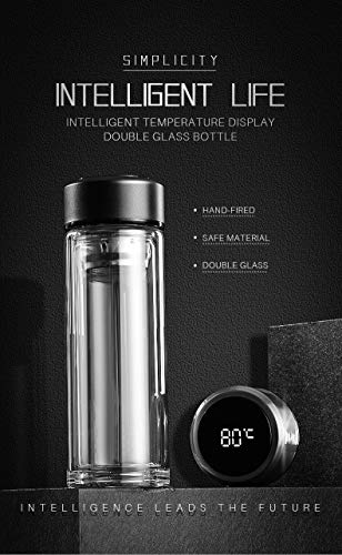 WEEILYAM, Borosilicate Glass Bottle with Silver Cap LED Temperature (Celsius) Display Smart Thermo Bottle 300ML (10 FL Oz), Double Insultation Tap to Display Temperature Smart Bottle