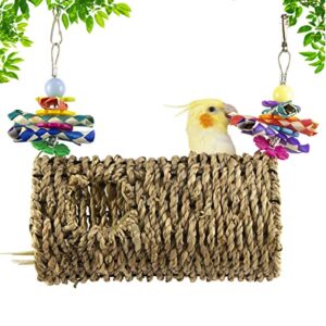 vehomy seagrass bird house bird parrot sea grass tent parrot tunnel with holes natural hanging hammock swing nest bird snuggle hut toy for bird parrot hamster