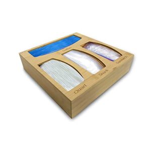 kraze home bamboo ziplock bag organizer & dispenser, kitchen drawer organizer, bamboo drawer organizer, baggie organizer, compatible with ziploc/glad/gallon/quart/sandwich & snack size bags