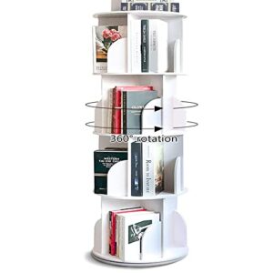 ygyqz 4 tier rotating display bookshelf - 360 view unique revolving storage rack for spinning small bookcase great for bedroom living room (4 tier, white)