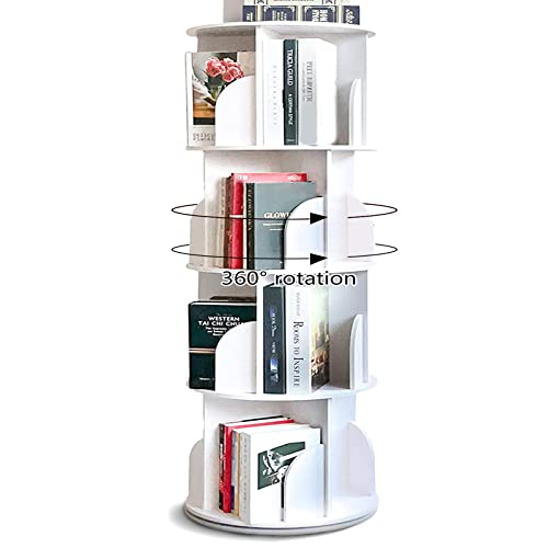 YGYQZ 4 Tier Rotating Display Bookshelf - 360 View Unique Revolving Storage Rack for Spinning Small Bookcase Great for Bedroom Living Room (4 Tier, White)