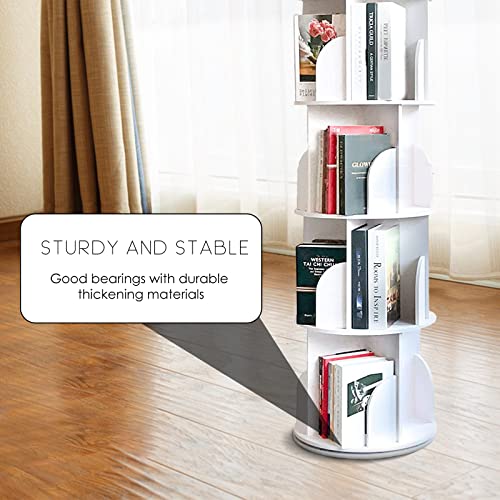 YGYQZ 4 Tier Rotating Display Bookshelf - 360 View Unique Revolving Storage Rack for Spinning Small Bookcase Great for Bedroom Living Room (4 Tier, White)