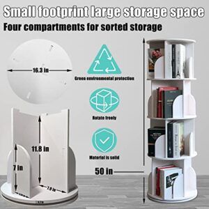 YGYQZ 4 Tier Rotating Display Bookshelf - 360 View Unique Revolving Storage Rack for Spinning Small Bookcase Great for Bedroom Living Room (4 Tier, White)