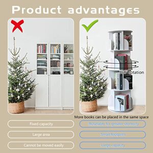 YGYQZ 4 Tier Rotating Display Bookshelf - 360 View Unique Revolving Storage Rack for Spinning Small Bookcase Great for Bedroom Living Room (4 Tier, White)