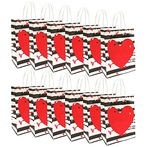 24 Pieces Valentines Day Paper Bags Gift Bags Valentine's Day Party Kraft Bags Red Color Hearts Bags with Handle Treat Bags for Kids Wrapping Holiday Valentines Day Goody Bags