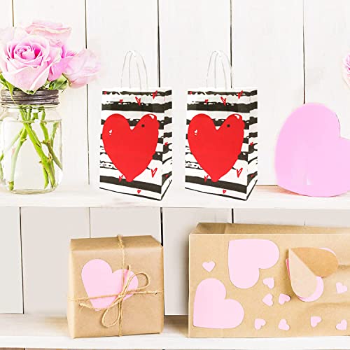 24 Pieces Valentines Day Paper Bags Gift Bags Valentine's Day Party Kraft Bags Red Color Hearts Bags with Handle Treat Bags for Kids Wrapping Holiday Valentines Day Goody Bags