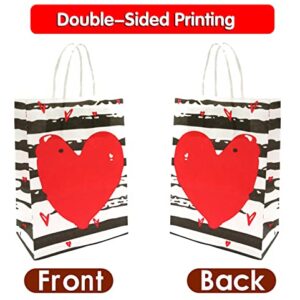 24 Pieces Valentines Day Paper Bags Gift Bags Valentine's Day Party Kraft Bags Red Color Hearts Bags with Handle Treat Bags for Kids Wrapping Holiday Valentines Day Goody Bags