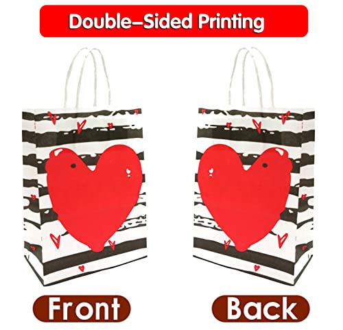 24 Pieces Valentines Day Paper Bags Gift Bags Valentine's Day Party Kraft Bags Red Color Hearts Bags with Handle Treat Bags for Kids Wrapping Holiday Valentines Day Goody Bags