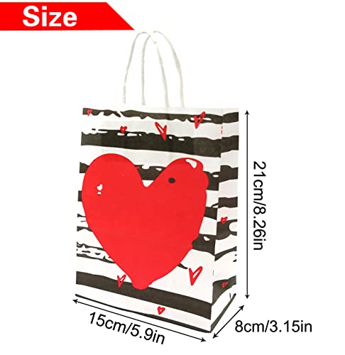 24 Pieces Valentines Day Paper Bags Gift Bags Valentine's Day Party Kraft Bags Red Color Hearts Bags with Handle Treat Bags for Kids Wrapping Holiday Valentines Day Goody Bags